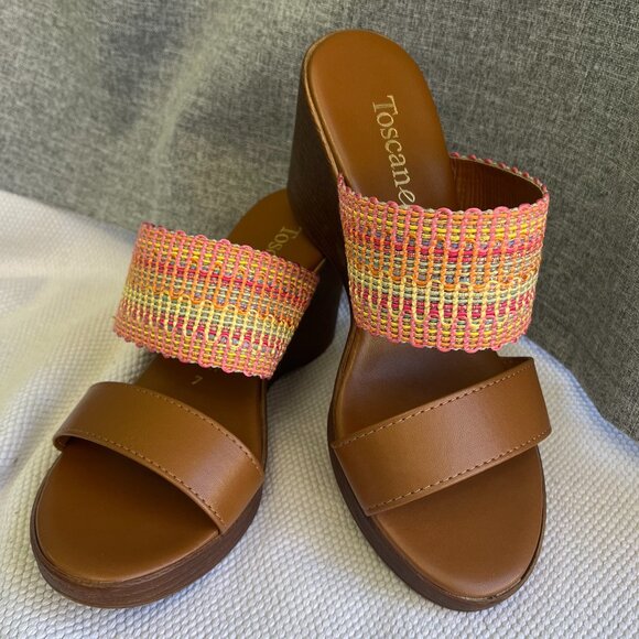 Toscanella Size 7 Slip on Sandal Wedges 3.5" Heel Made in Italy - Picture 1 of 10